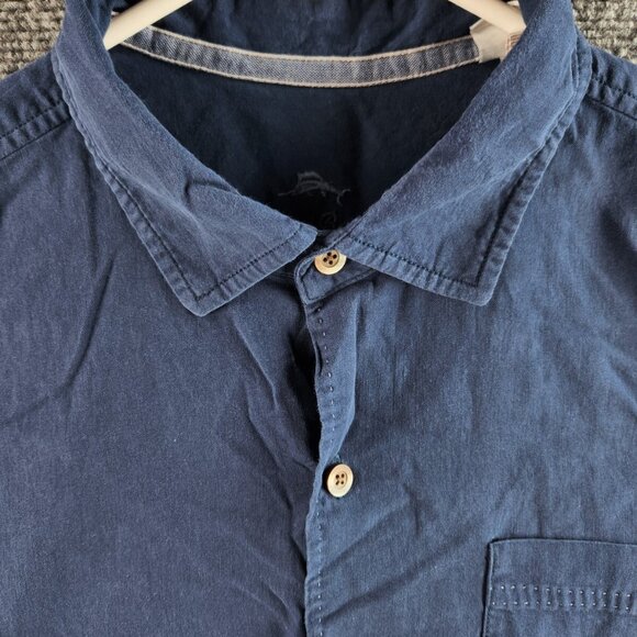 Tommy Bahama Silk Cotton Spandex Button Up Shirt Men Blue Large Stretch Adult LG - Picture 1 of 15